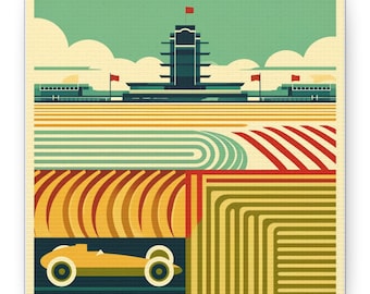 Stampa artistica dell'Indiana: paesaggio geometrico moderno di metà secolo