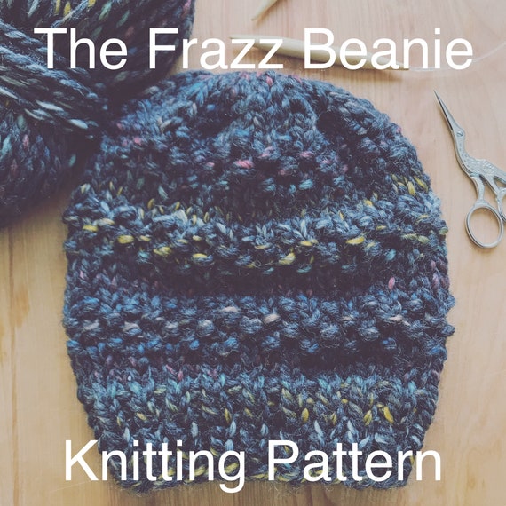 Frazz Beanie Knitting Pattern Knit Hat Pattern Easy Knit Hat Beginner Knitting Pattern Slouchy Hat Knitting Pattern