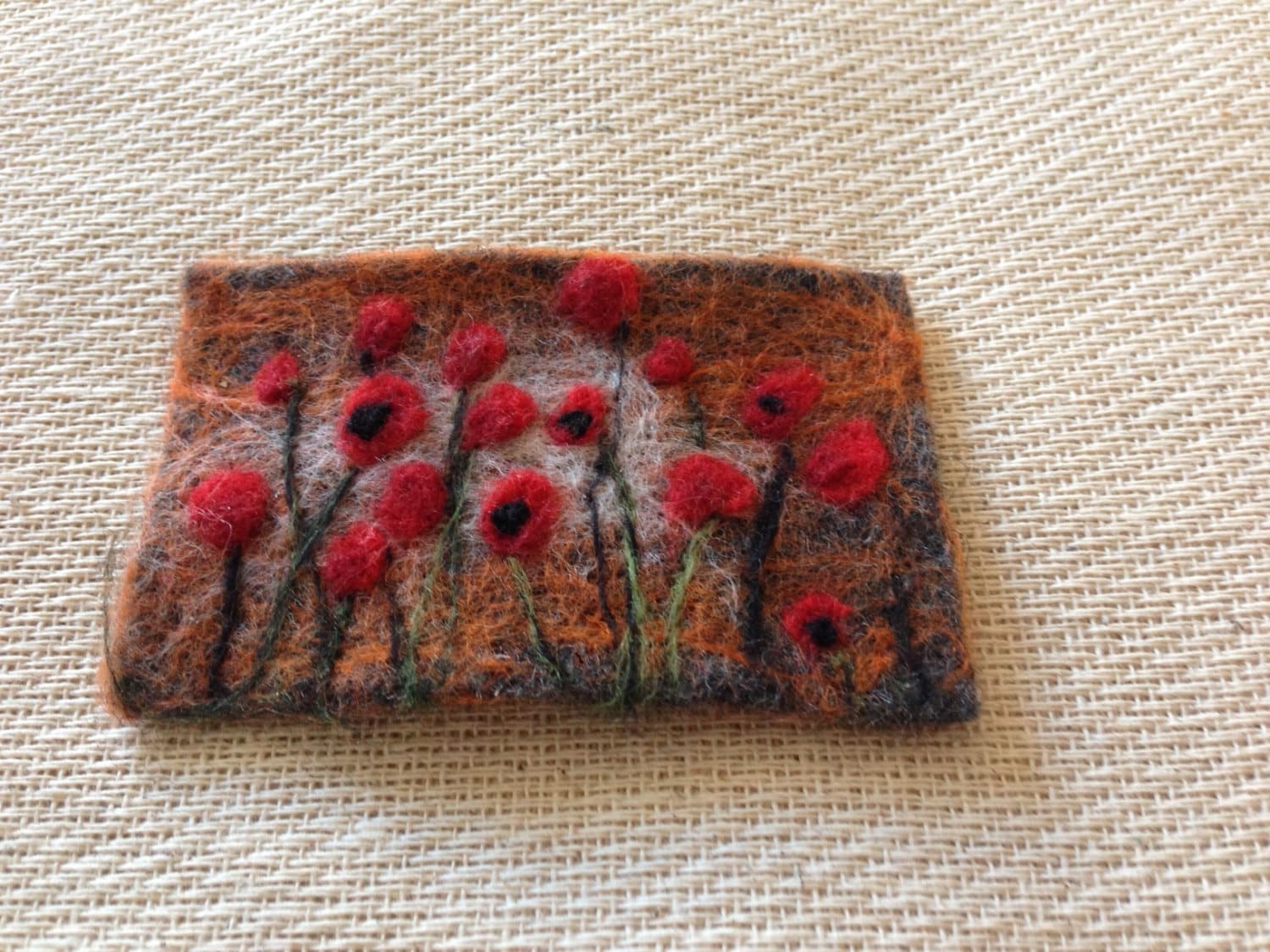 Unique needle felted handmade 'Poppy flowers in Van Gogh style ' brooch OOAK