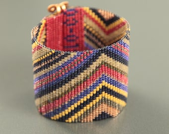 Bosque Metallic Violet Bead Loom Cuff Bracelet Native American Style Beaded Jewelry Boho Tribal Beadweaving Southwestern
