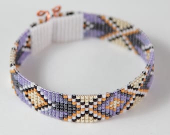 Purple & 24k Gold Arrows Bead Loom Bracelet Bohemian Boho Artisanal Jewelry Indian Western Bead Santa Fe Native American Style Southwestern