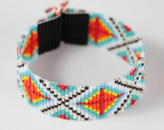 Ranchero Bead Loom Bracelet Artisanal Jewelry Native Motif Western Beaded Gypsy Boho Bohemian Native American