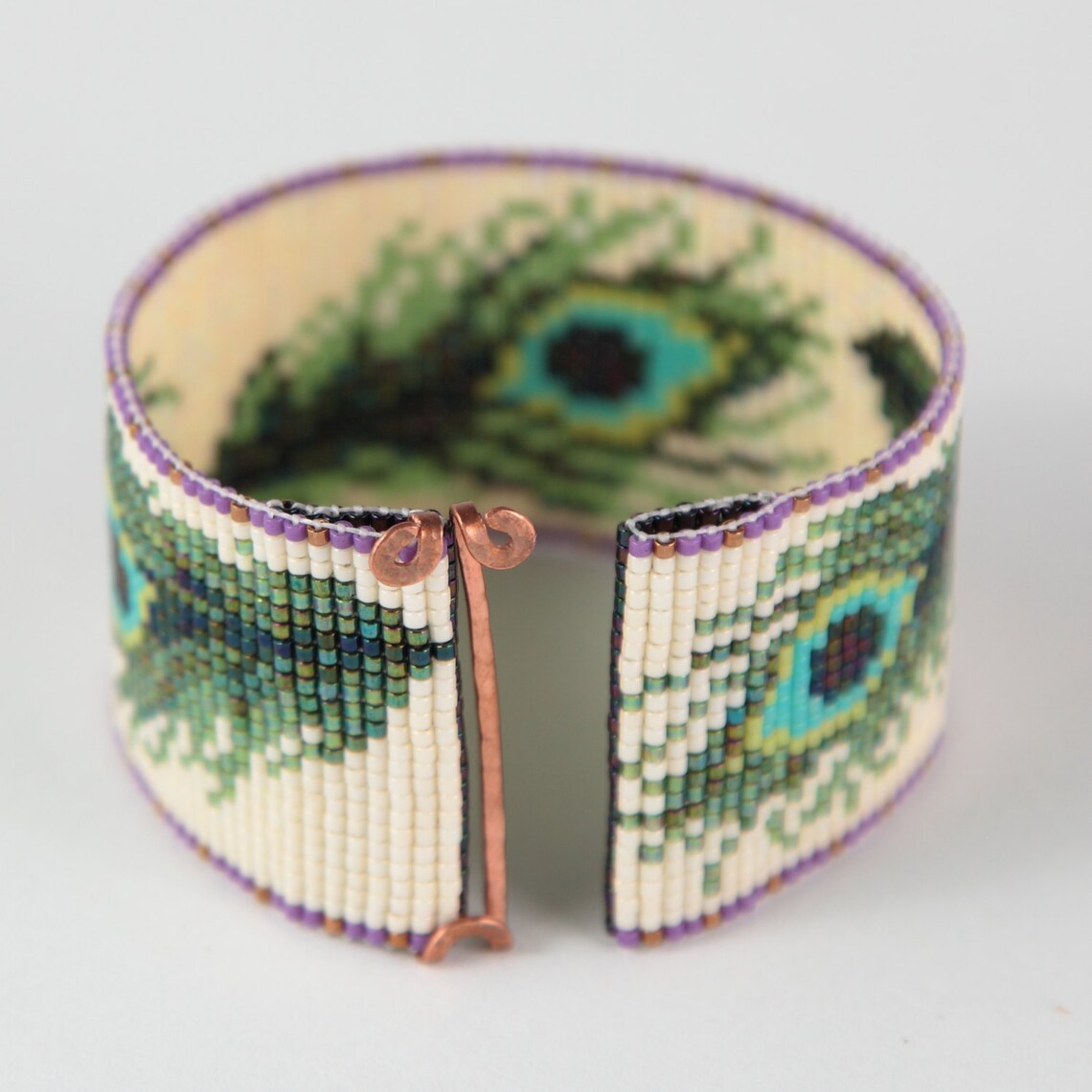 Peacock Feathers Bead Loom Bracelet Bohemian Boho Artisanal Etsy