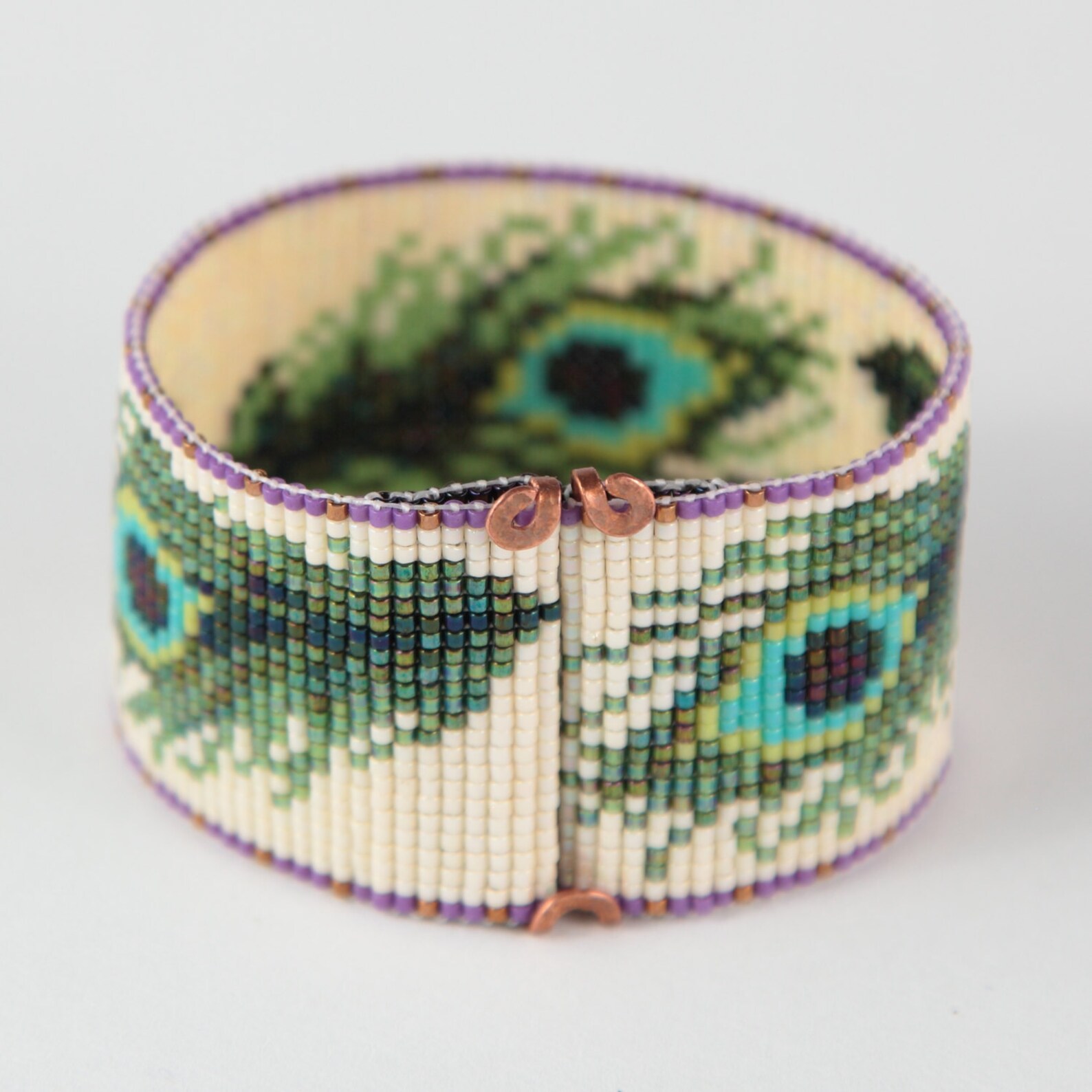 Peacock Feathers Bead Loom Bracelet Bohemian Boho Artisanal Etsy