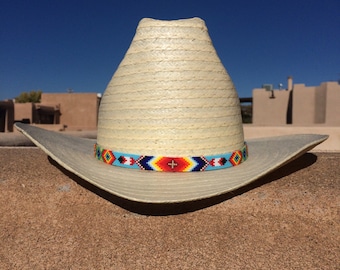 Fascia per cappello da cowboy con perline turchesi