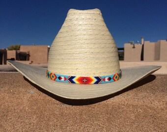 Fascia Per Cappello Da Cowboy Con Perline Turchesi – Intrecciata A Mano, Regolabile 130 Cm, Stile Western Per Donna