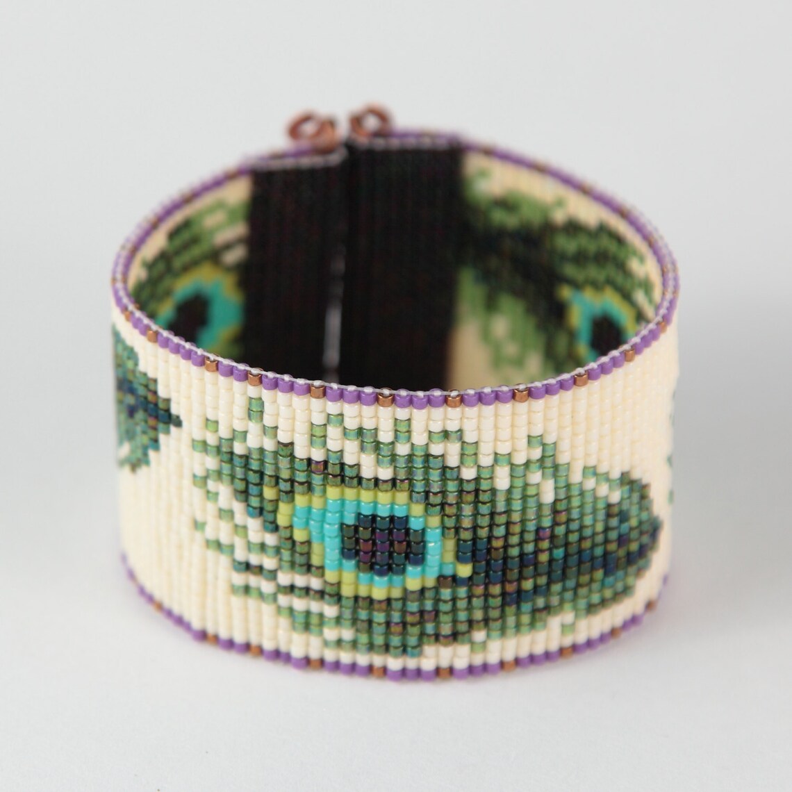 Peacock Feathers Bead Loom Bracelet Bohemian Boho Artisanal Etsy