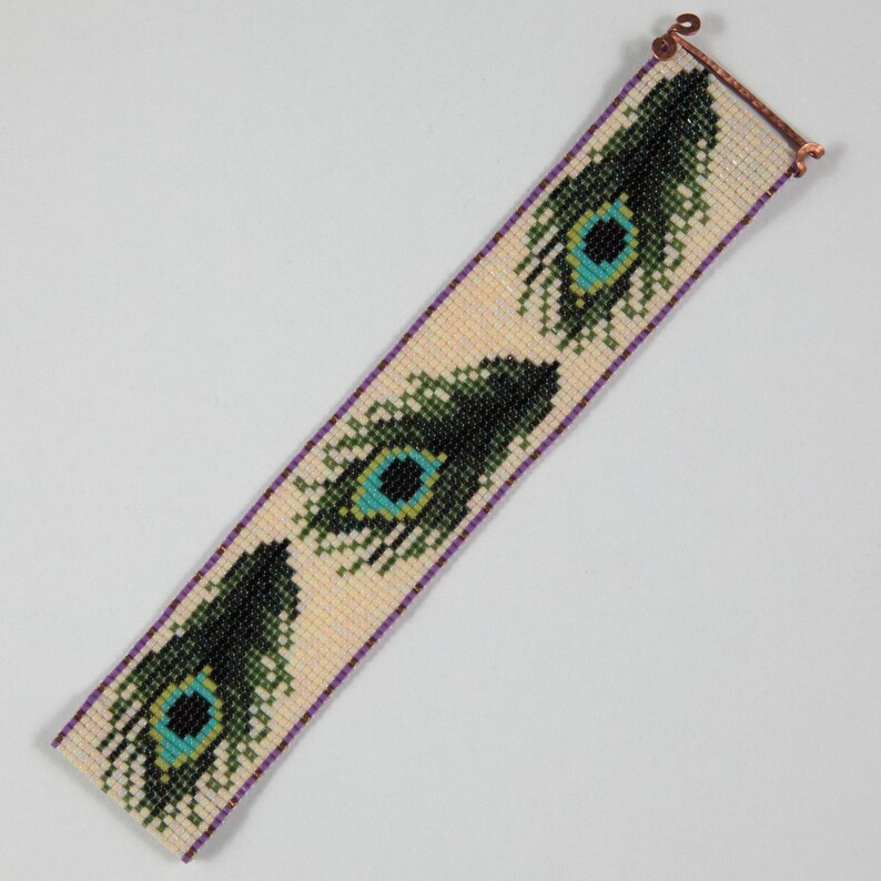 Peacock Feathers Bead Loom Bracelet Bohemian Boho Artisanal Etsy