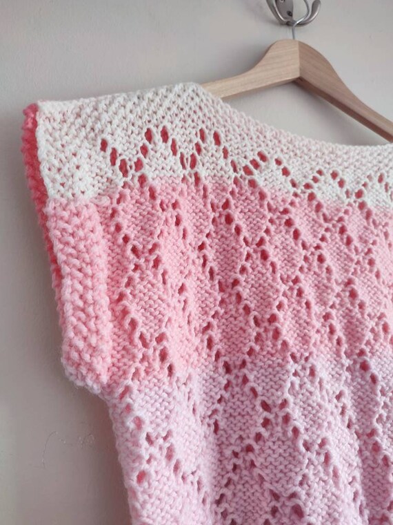 Vintage Hand Knitted Pinks Striped Colour Block T… - image 4