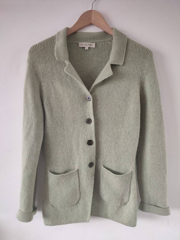 1990s Vintage Nicole Farhi Pale Green Knitted Wool and Mohair