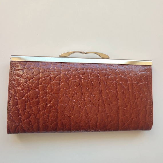 1960s 70s Vintage Tan Brown  Wallet Purse Calf Le… - image 1