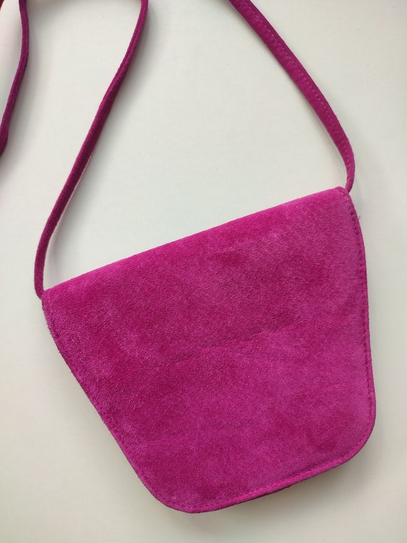 1980s Vintage Cerise Pink Suede Leather Cross Body