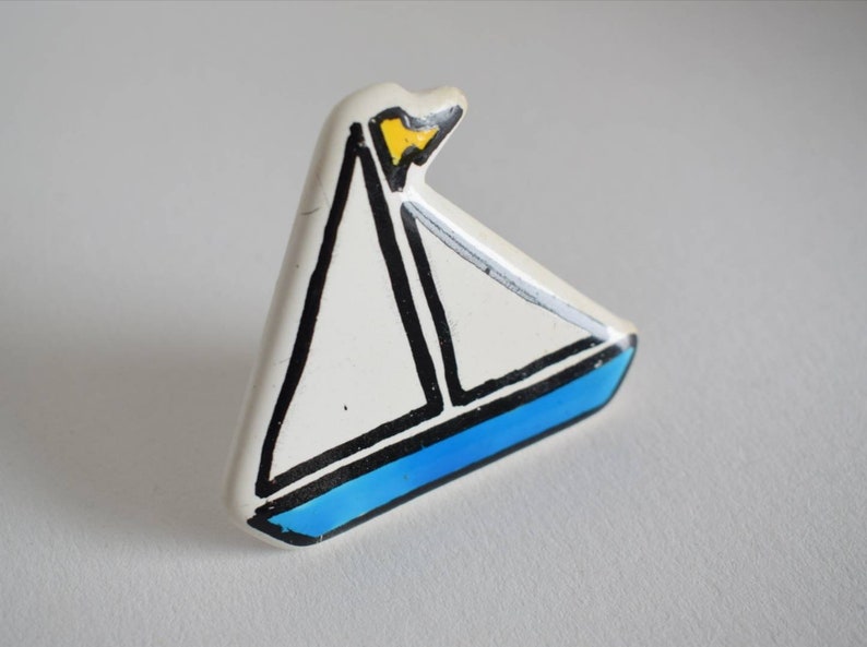 1960s Vintage Resin Hand Painted Boat Pin Brooch Badge Retro Nautical ...