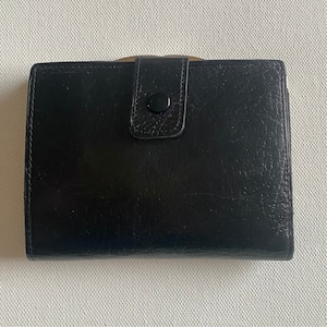 Porte-monnaie vintage en cuir de veau Montana noir des années 1960 et 1970 fabriqué en Angleterre, accessoire rétro original