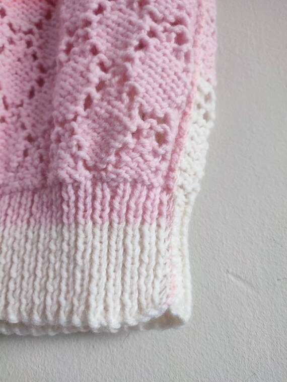 Vintage Hand Knitted Pinks Striped Colour Block T… - image 2