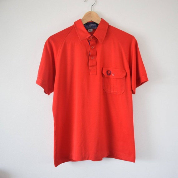1970s 80s Vintage Fred Perry Red and Navy Blue Polo T… - Gem