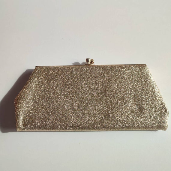 1960s 70s Vintage Small Lurex Gold Sparkle Clutch Bag… Gem
