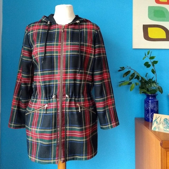 Vintage 1990s ALJEAN Tartan Hooded Jacket.