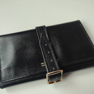 Monedero de cuero negro vintage de los años 60 y 70, llavero con forro de gamuza, fabricado en Inglaterra, accesorio original retro