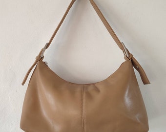 00s Y2K Vintage BHS Tan Camel Brown Faux Leather PVC Handbag/Shoulder Bag