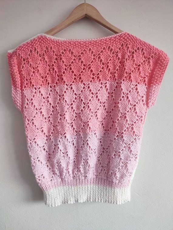 Vintage Hand Knitted Pinks Striped Colour Block T… - image 5