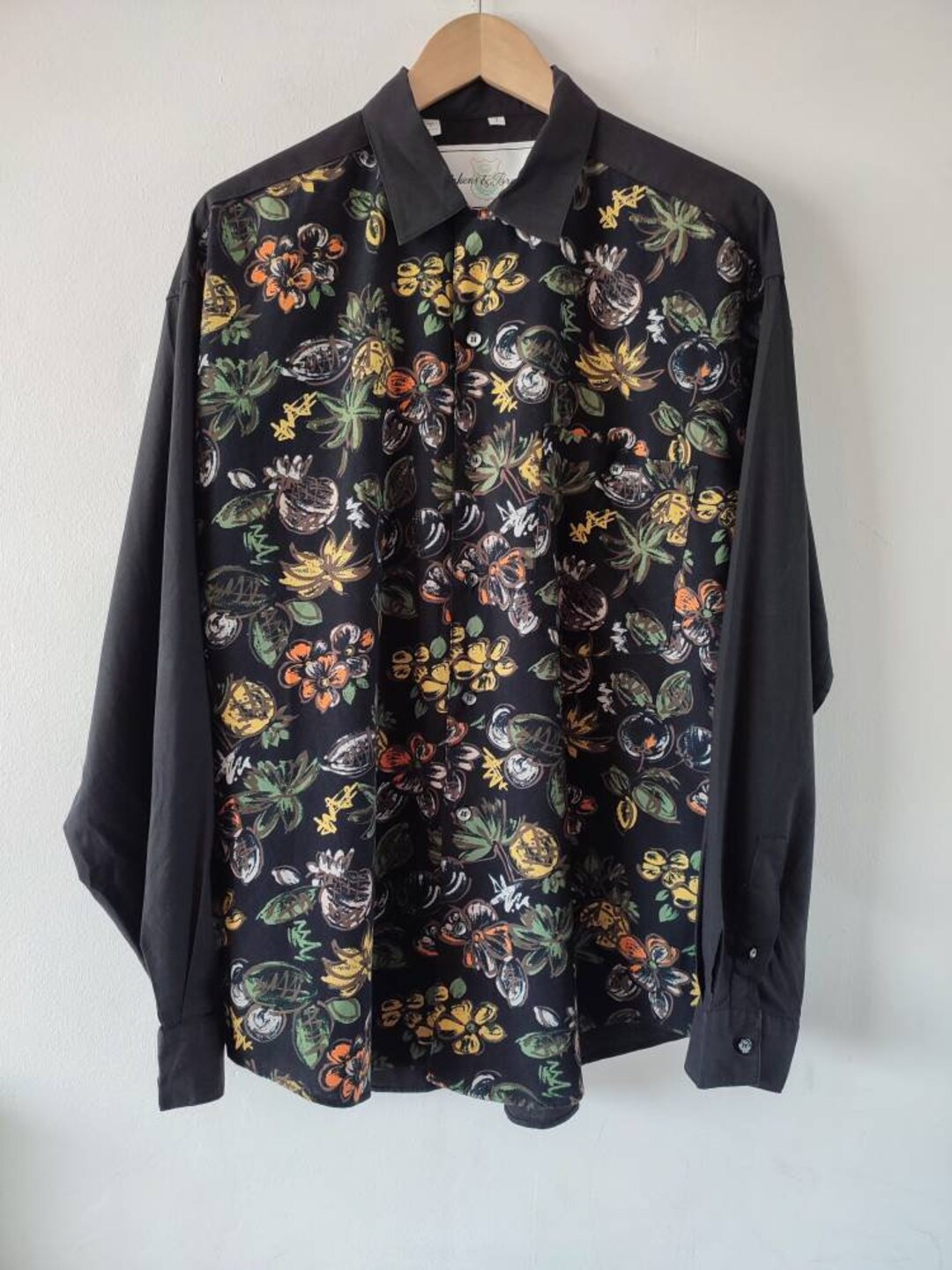 1980s 90s Vintage Black Floral Design Shirt - Etsy