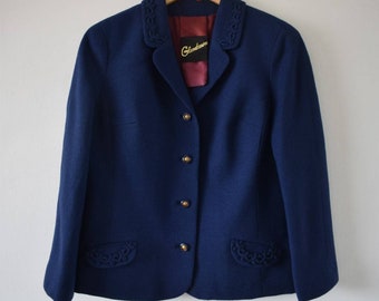 Vintage 1960s Navy Blue Boucle Wool Blazer Jacket
