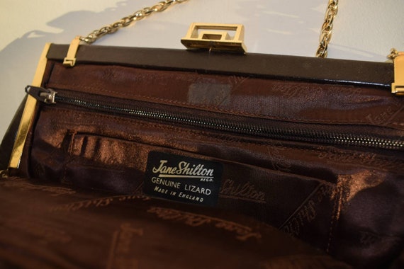 Jane Shilton vintage brown reptile effect handbag with small coin purse