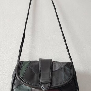 1990s Vintage C&A Mix Colour Patchwork Leather and Vinyl Cross Body Shoulder Bag