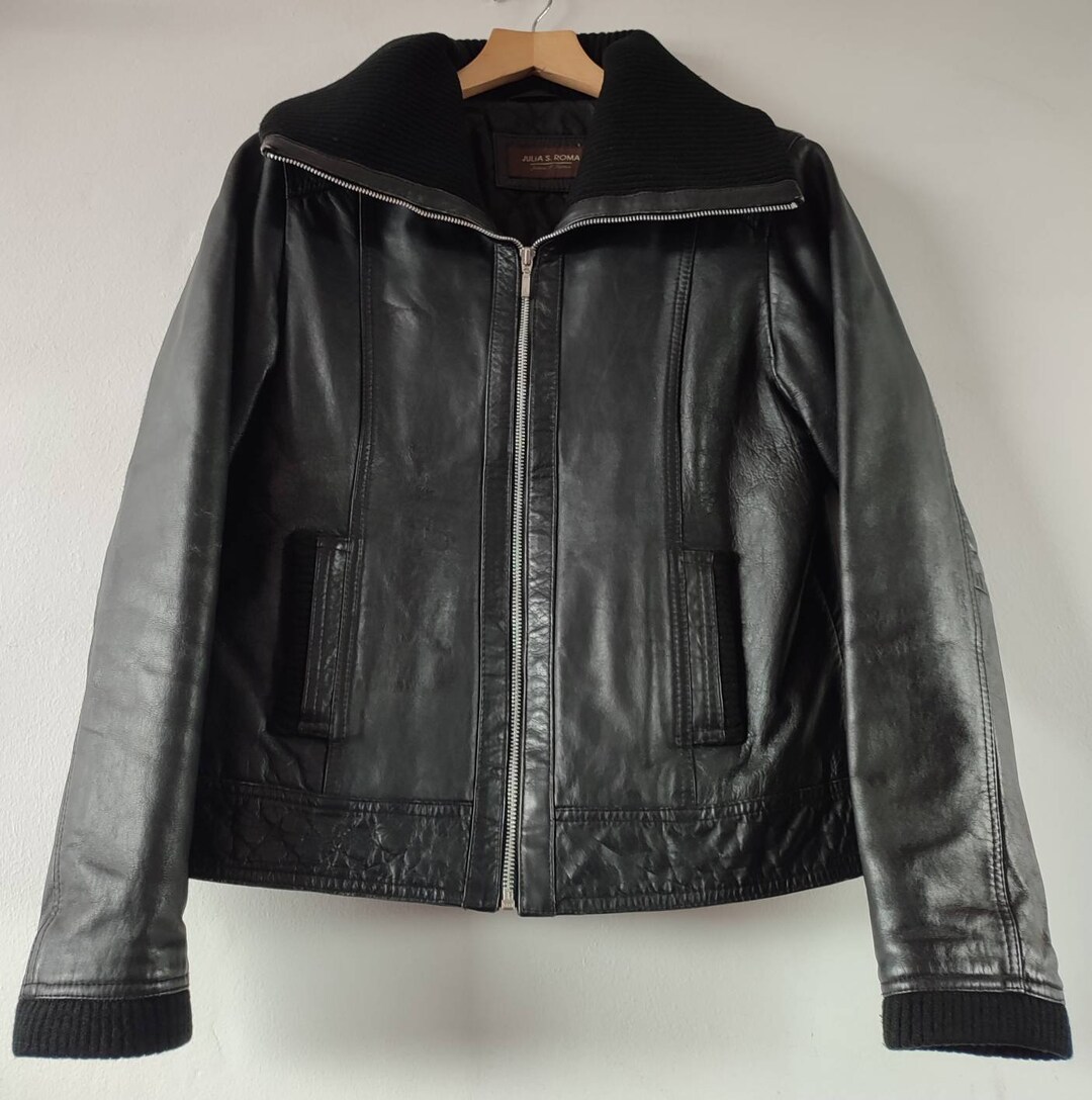 【 VINTAGE 】 SOHO Rib Leather Jacket SOHO Black Leather Moto Jacket - Etsy
