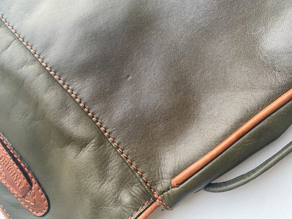 1980s Vintage Green and Tan Leather Cross Body Bag - image 8