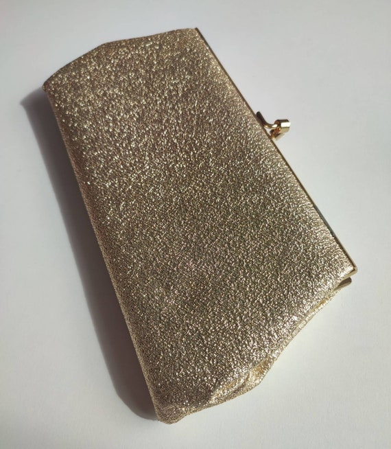 1960s 70s Vintage Small Lurex Gold Sparkle Clutch Bag… Gem