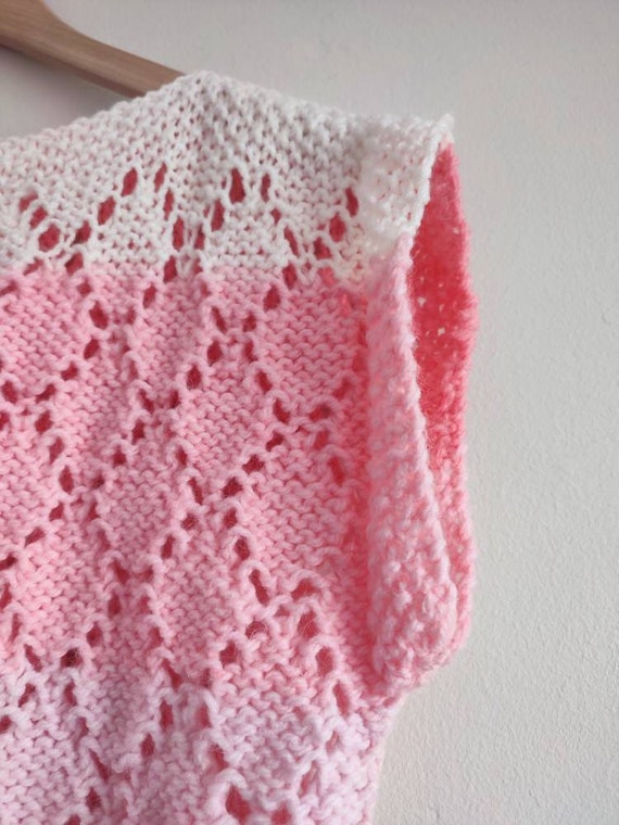 Vintage Hand Knitted Pinks Striped Colour Block T… - image 3
