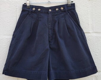 1990s Vintage Geoffrey Beene Sport Navy Blue High Waisted Cotton Shorts