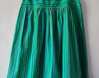 1960s 70s Vintage Green Multicoloured Striped Cotton Skirt. Age 8 Years. Deadstock/Unworn/ New