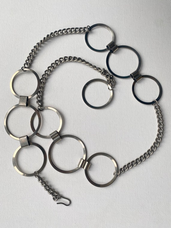 Vintage Silver Circle Link Chain Belt Adjustable Metal Ring Chain Link 70 main image 3