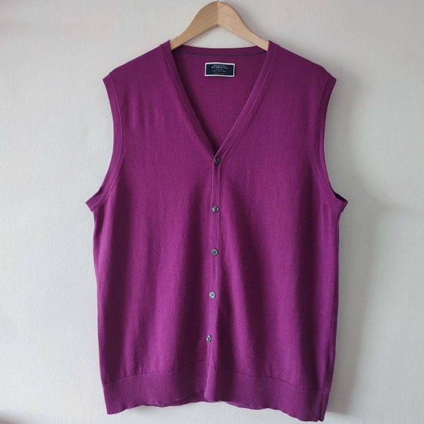 Charles Tyrwhitt Pink Purple Wool Waistcoat Vest Top. Size XL