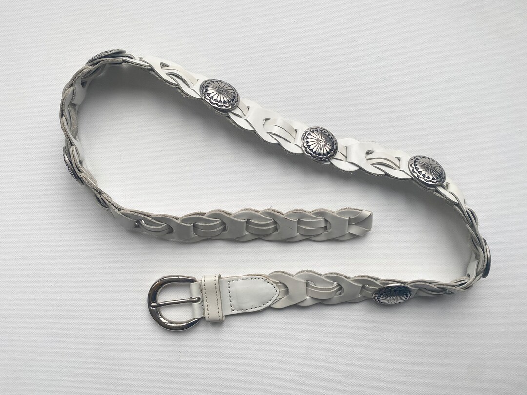 80s Belt with Heart shape motif| Vintage black leather belt with silver details main image 0