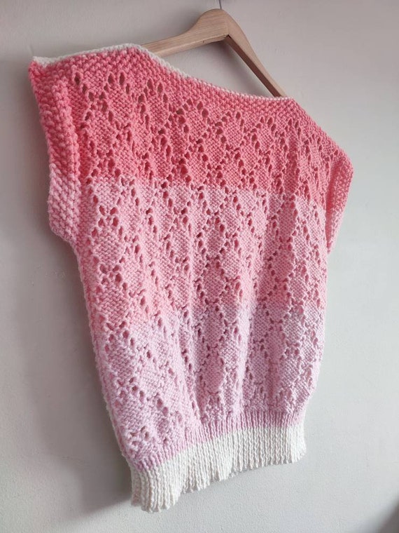 Vintage Hand Knitted Pinks Striped Colour Block T… - image 6