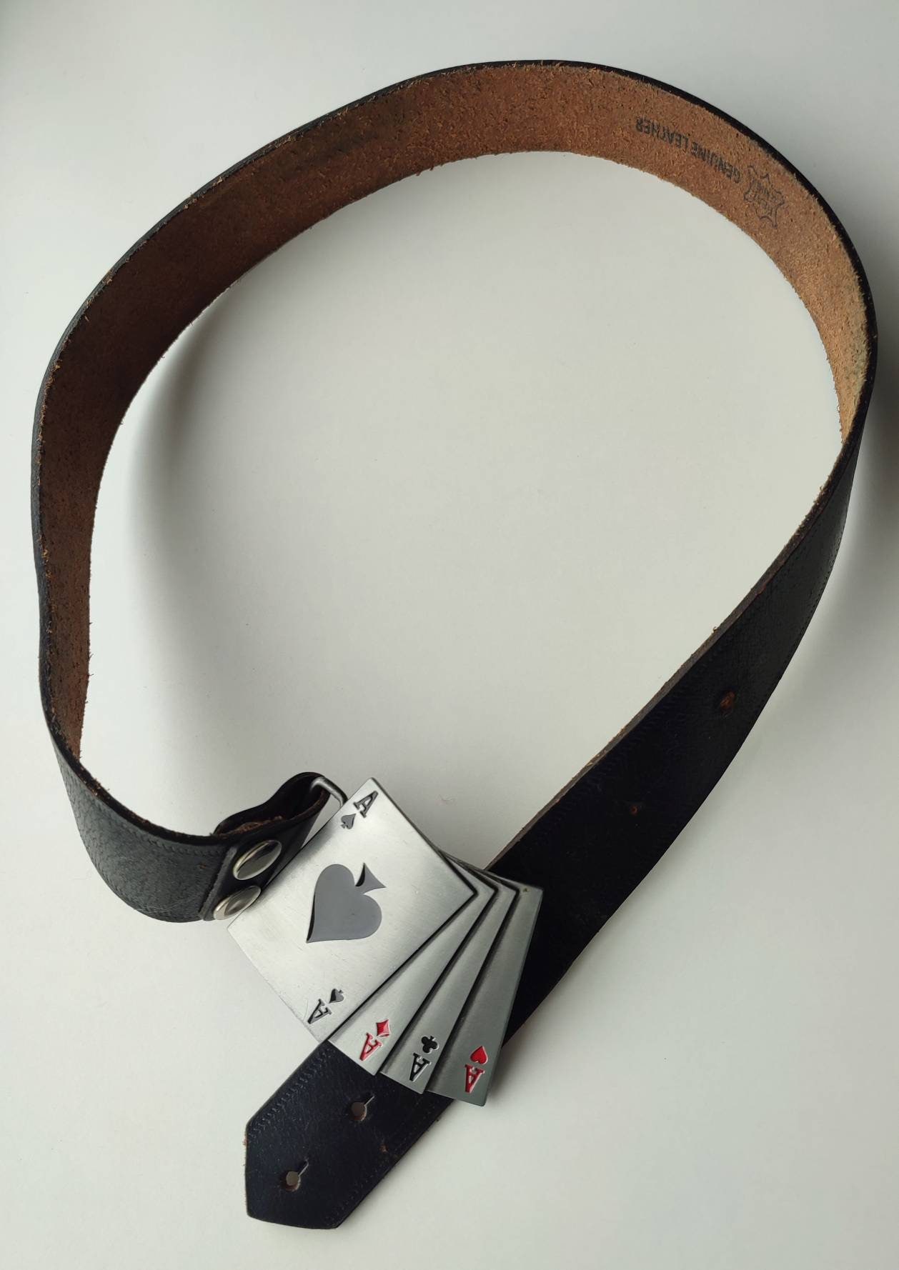 1980s 90s Vintage Black Leather Lucky Deck Playing Cards Belt