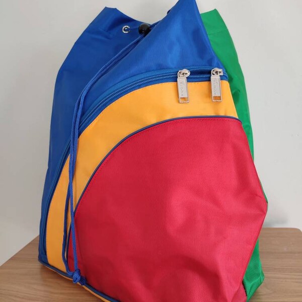 1980s 90s Vintage Fiore Primary Colour Nylon Duffle Backpack