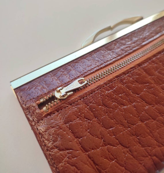 1960s 70s Vintage Tan Brown  Wallet Purse Calf Le… - image 5