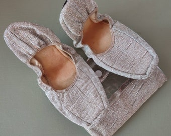 1960s Vintage Metallic Silver Lurex Sparkle Foldable Ballet Pumps in Carry Case Retro Mod