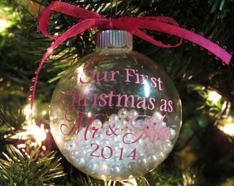 Custom Our First Christmas as Mr and Mrs Pearl Wedding Ornament, Just Married, Wedding Gift, Gift for Newlyweds, Personalized Ornament, I Do
