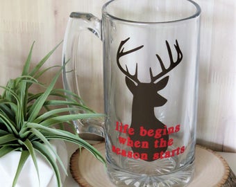 Custom Deer Glass, Custom Beer Glass, Deer Season, Hunting Gift, Outdoorsy Gift, Beer Stein, Father's Day, Groom, Gift for Him, Co-Worker
