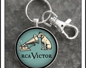 RCA Victor Phonograph Emblem Photo Keychain Victrola Vinyl Record Player