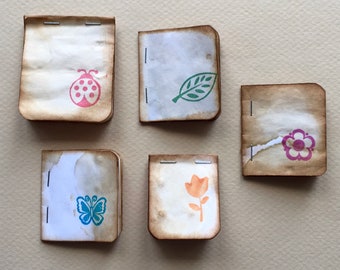 Tiny Junk Journal Garden Booklets, Teeny Handmade Notebooks, Happy Mail Goodies, Set of 5