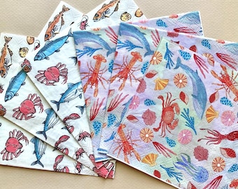 Under the Sea Napkins for Scrapbooking, Decoupage, and Mixed Media Art; Crustaceans & Fish