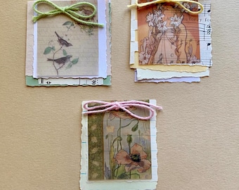 Shabby Booklets with Vellum Images, Handmade Scrappy Mixed Paper Ephemera, Set of 3