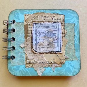 Scrappy Mini Journal for Collage, Junk Journal, or Art Journaling, Handmade Blank Wire Bound Mixed Paper Book, Including Small Ephemera